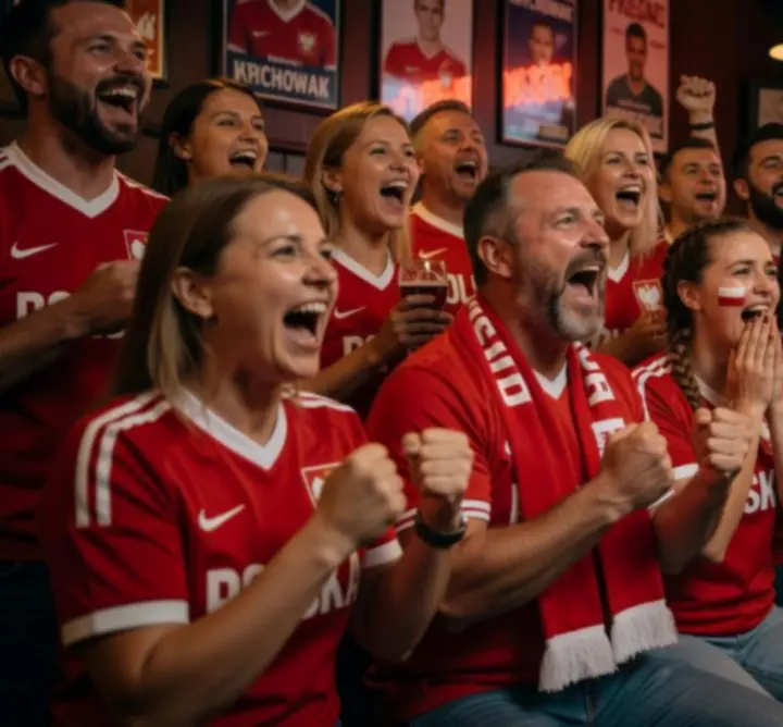 Grupa kibiców oglądających mecz w strefie kibica "GOL"-MAX" GOLDA DARIUSZ