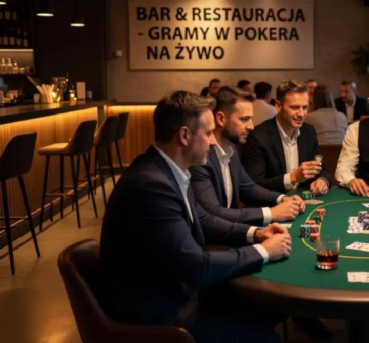 Gracze przy stole pokerowym w lokalu "GOL"-MAX" GOLDA DARIUSZ