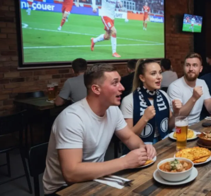 Goście oglądający sport na żywo na dużym ekranie w "GOL"-MAX" GOLDA DARIUSZ